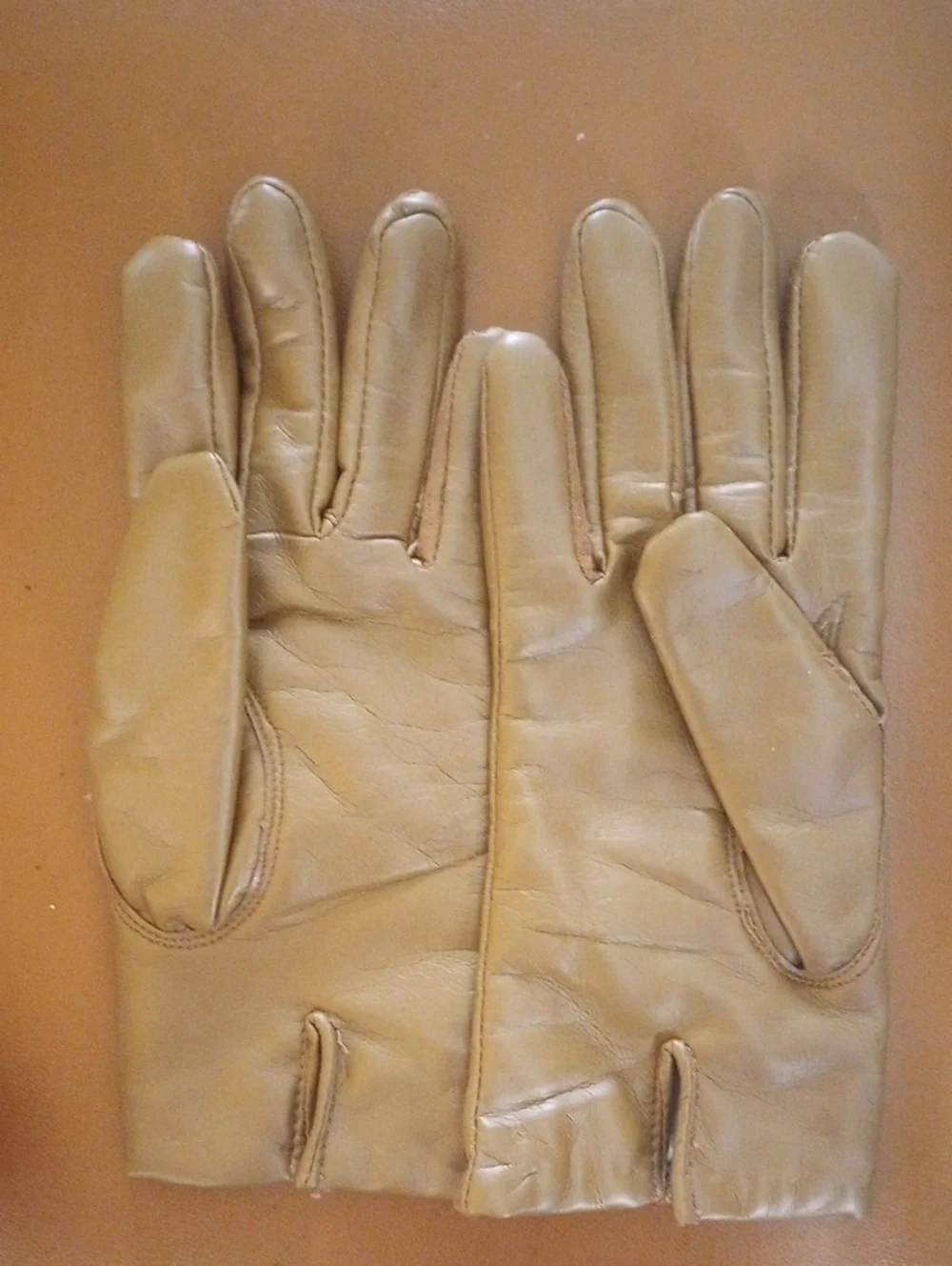 Vintage Retro Brown Vinyl Gloves w/ White Acrylic Knit Lining, WPL, Size B